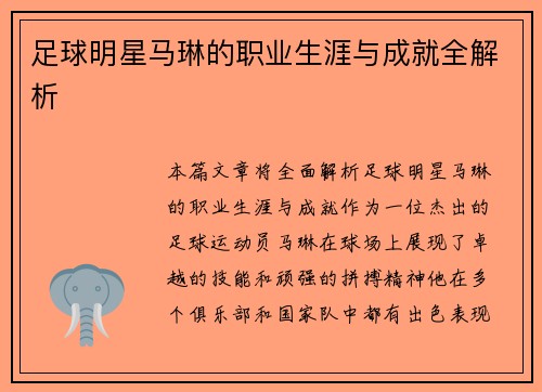 足球明星马琳的职业生涯与成就全解析